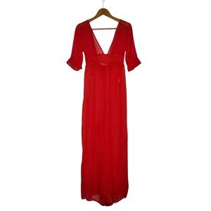 ASOS Swim Sheer Red Wide Leg Jumpsuit Women’s 6 Deep V Sexy Bold Summer Poolside
